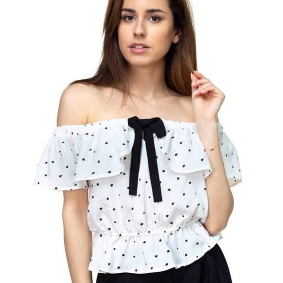 Over Polka Dot Off The Shoulder Woven Cropped Top - Picture 1 of 4